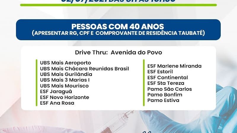 TAUBATEANOS COM 40 ANOS DE IDADE RECEBEM VACINAÇÃO CONTRA A COVID NESTA SEXTA-FE…
